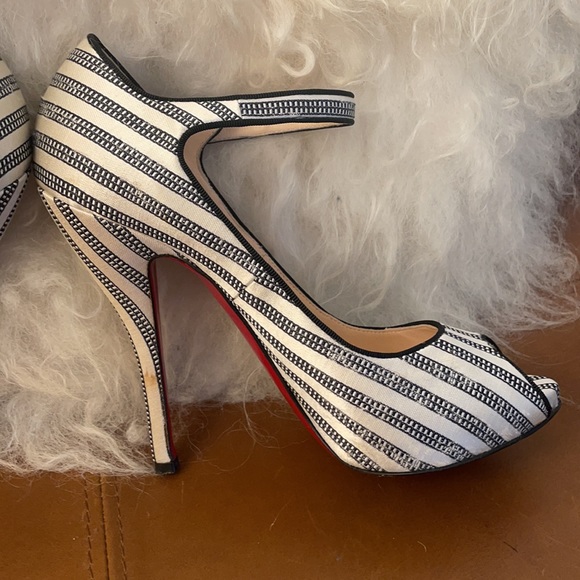 Christian Louboutin Black and White Pinstripe Mary Janes, Size 37 (runs small) - Picture 5 of 15